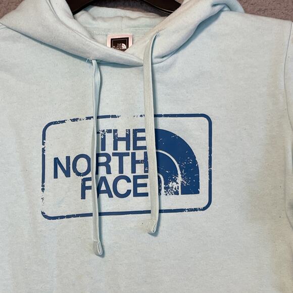 The North Face Hoodie Womens Small Light Blue Teal Spellout Sweatshirt Pullover - Picture 5 of 16